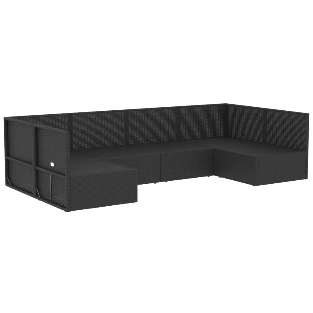 6-delige Loungeset met kussens poly rattan zwart