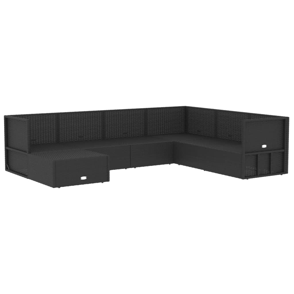 8-delige Loungeset met kussens poly rattan zwart