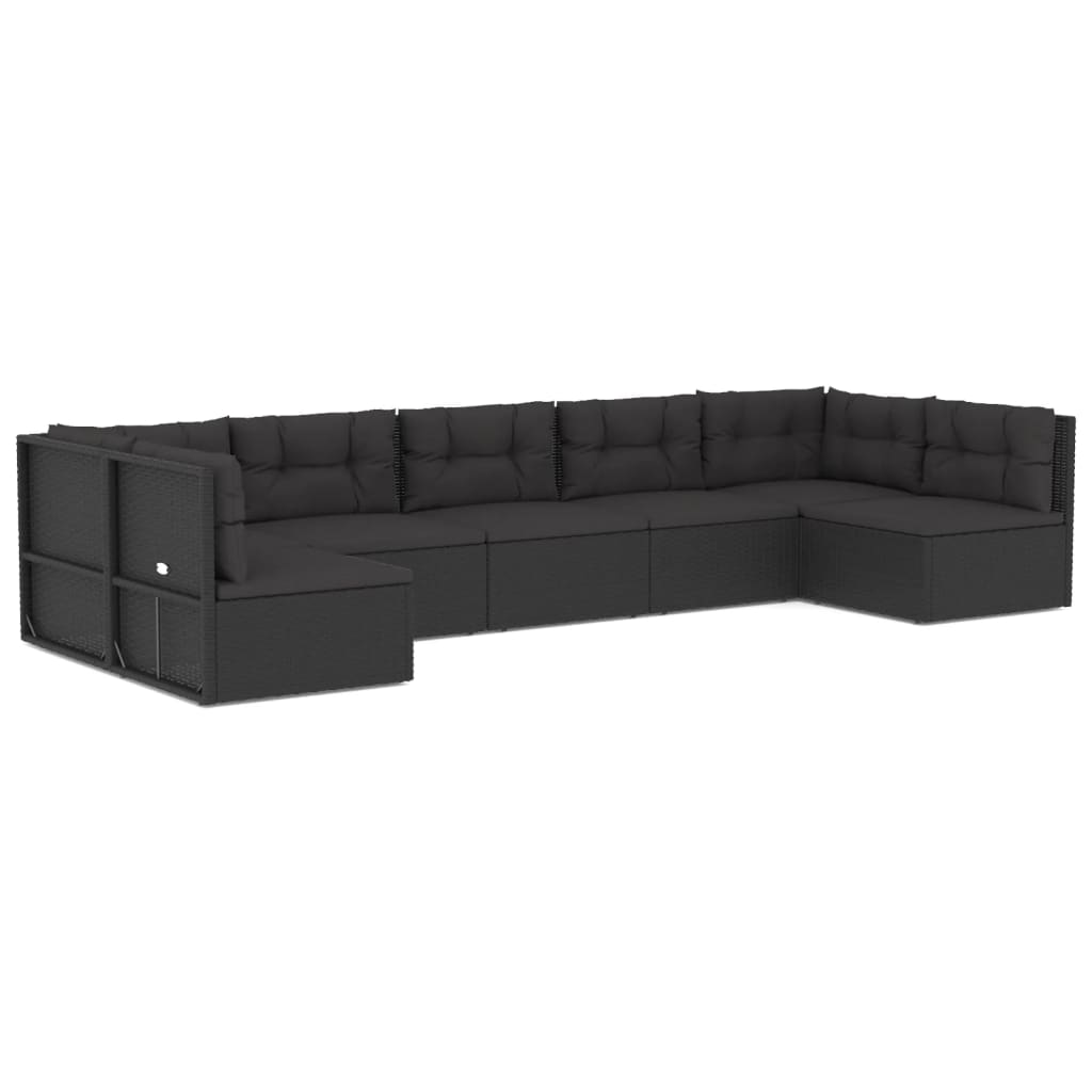 8-delige Loungeset met kussens poly rattan zwart