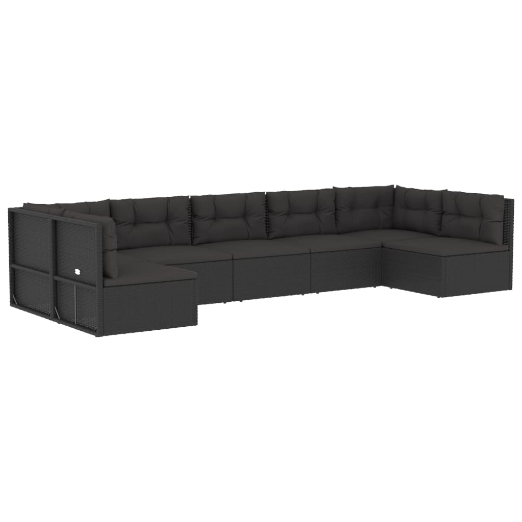 8-delige Loungeset met kussens poly rattan zwart