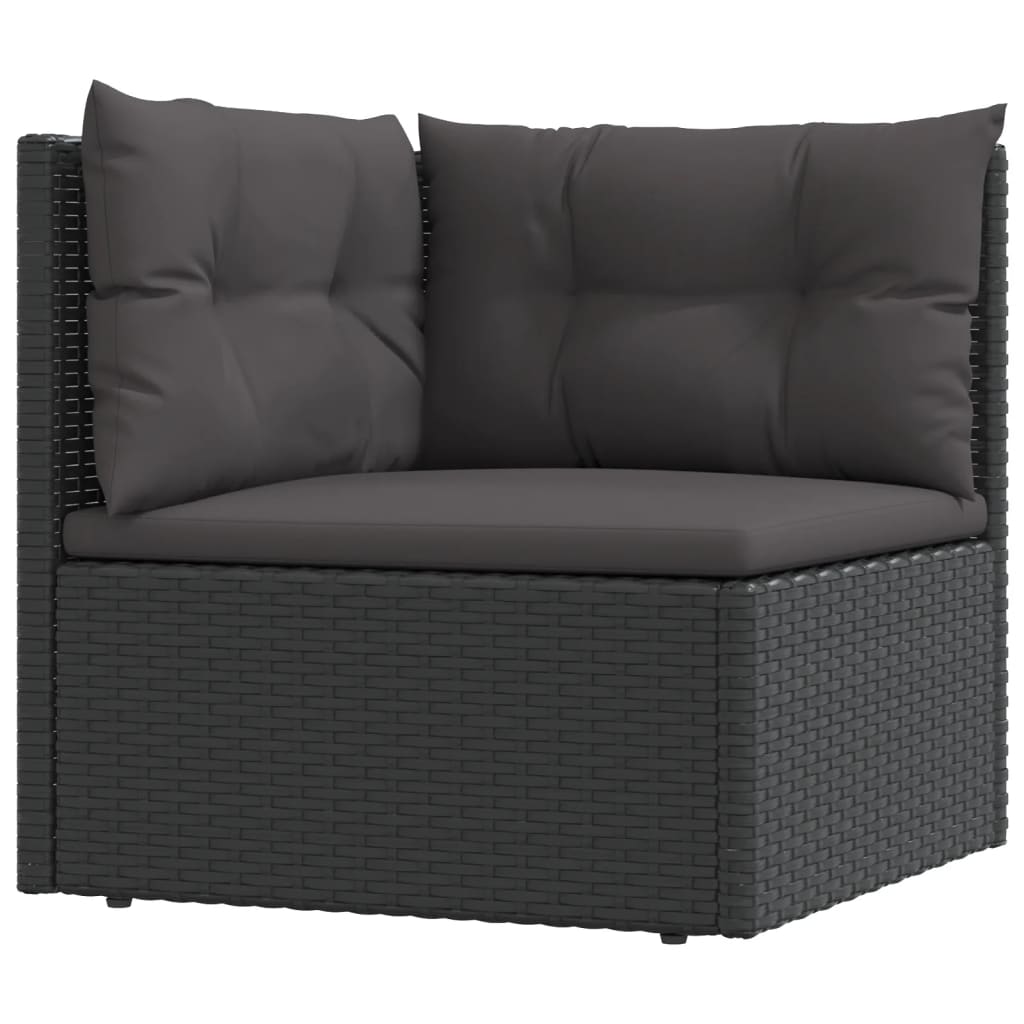 10-delige Loungeset met kussens poly rattan zwart