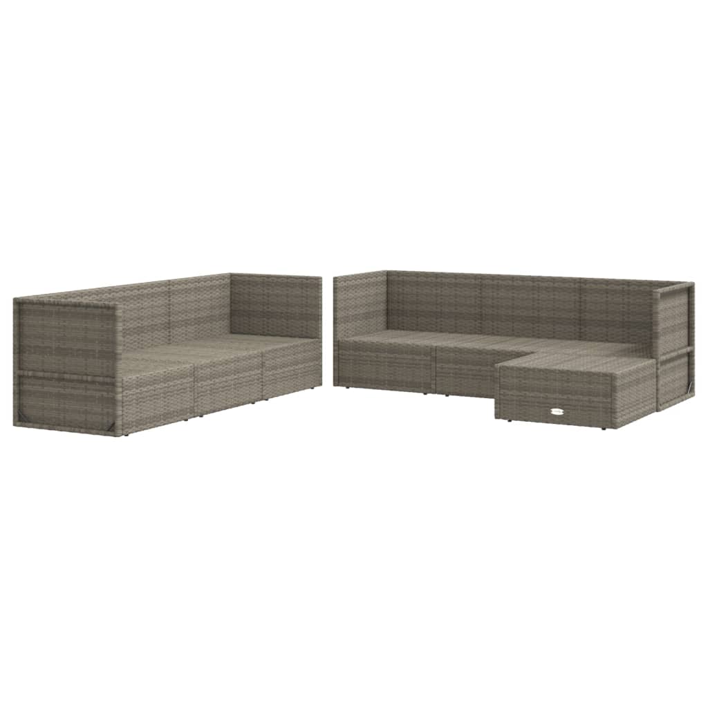 7-delige Loungeset met kussens poly rattan grijs