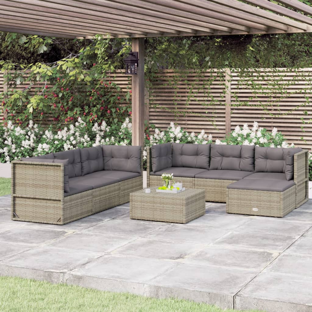 7-delige Loungeset met kussens poly rattan grijs