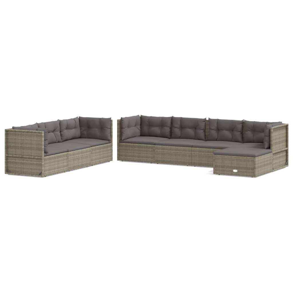 7-delige Loungeset met kussens poly rattan grijs