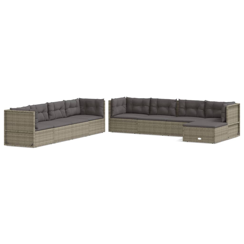 7-delige Loungeset met kussens poly rattan grijs