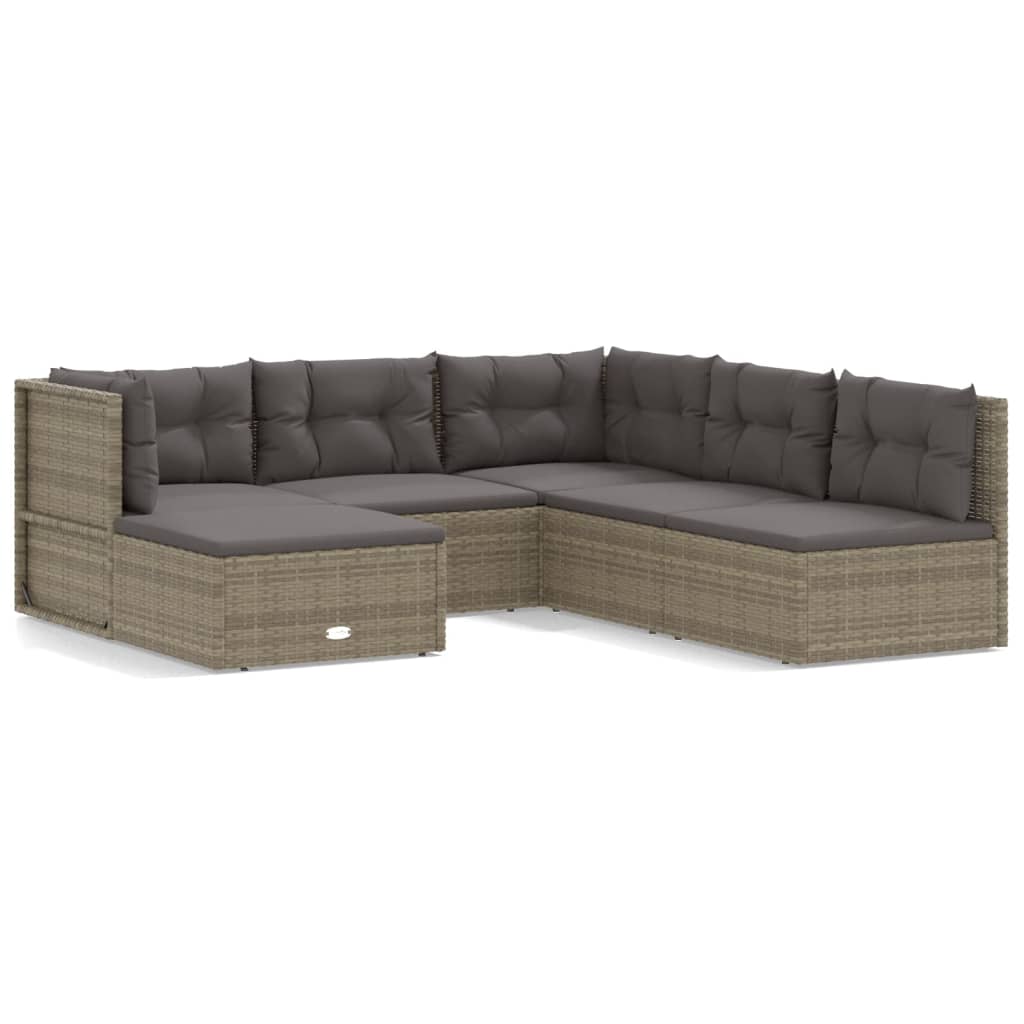 5-delige Loungeset met kussens poly rattan grijs