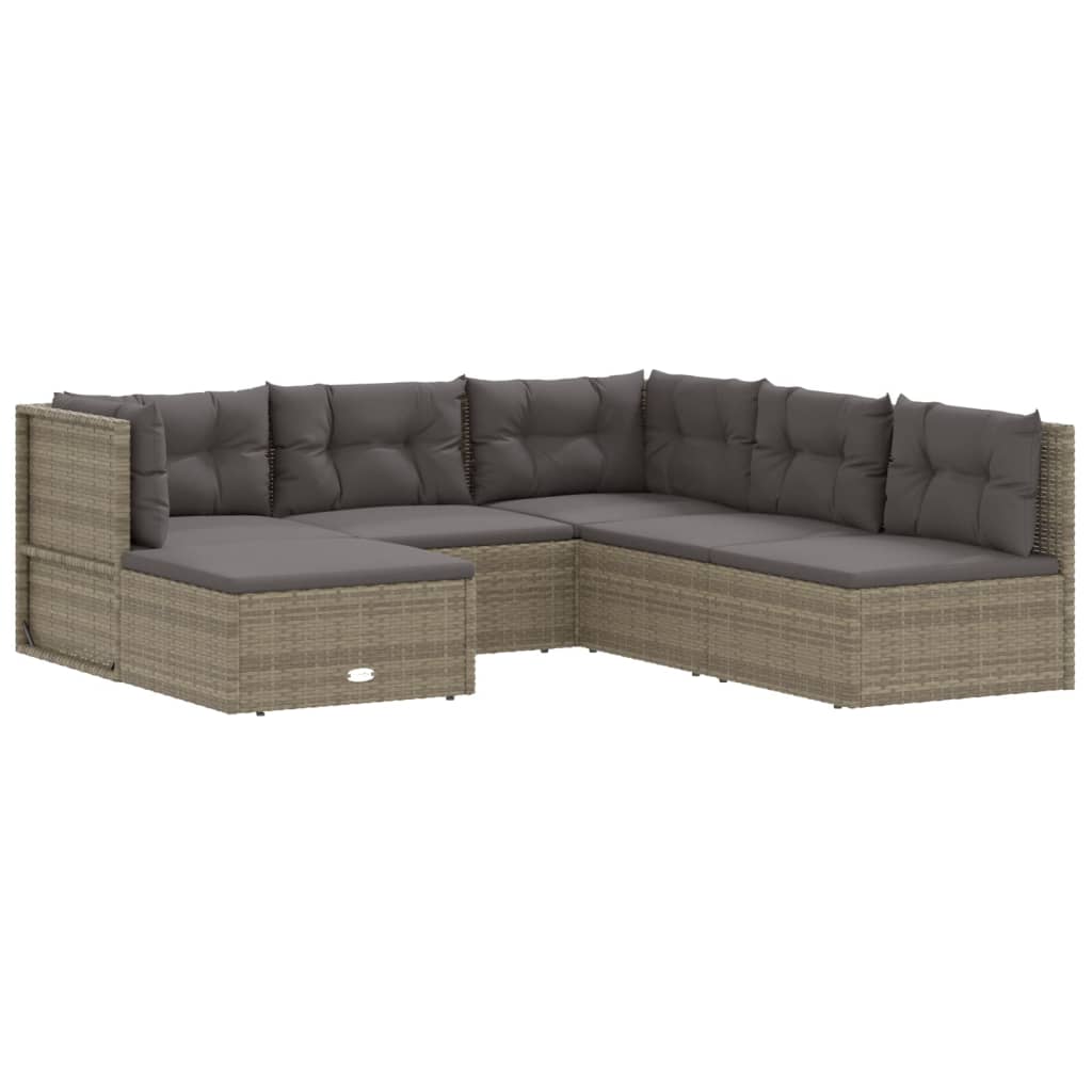 5-delige Loungeset met kussens poly rattan grijs