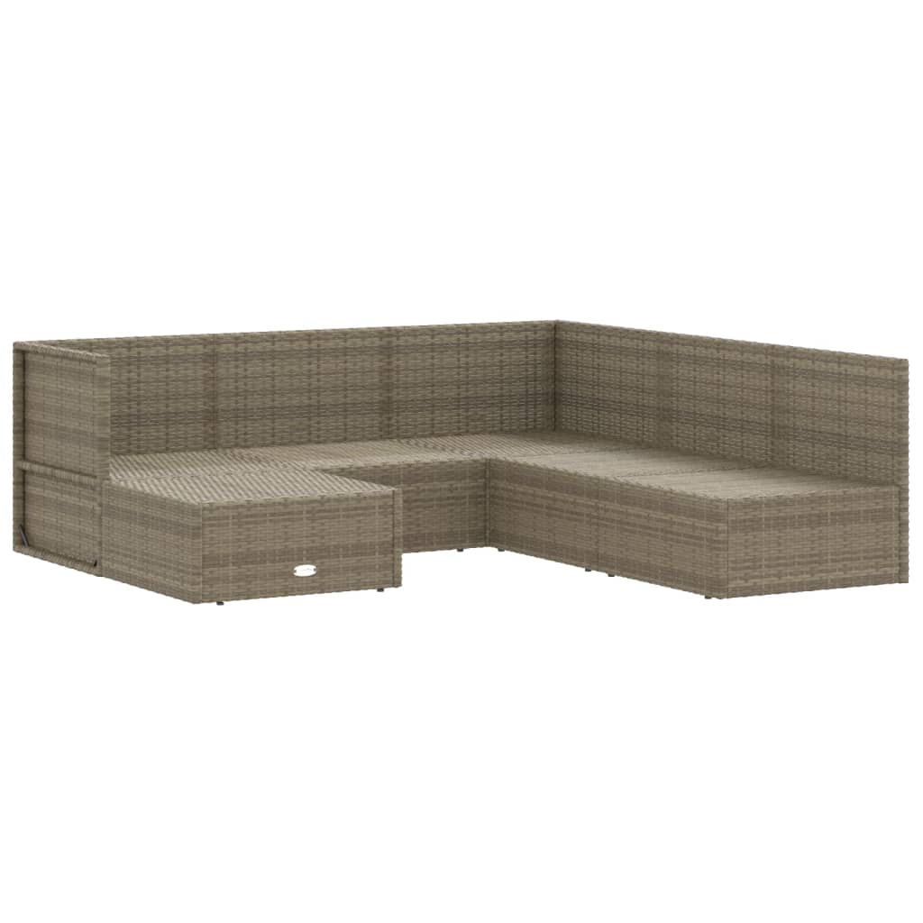 5-delige Loungeset met kussens poly rattan grijs