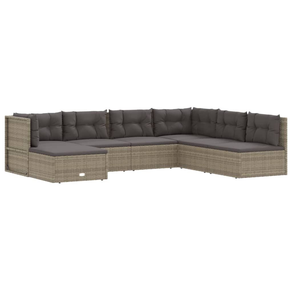 5-delige Loungeset met kussens poly rattan grijs