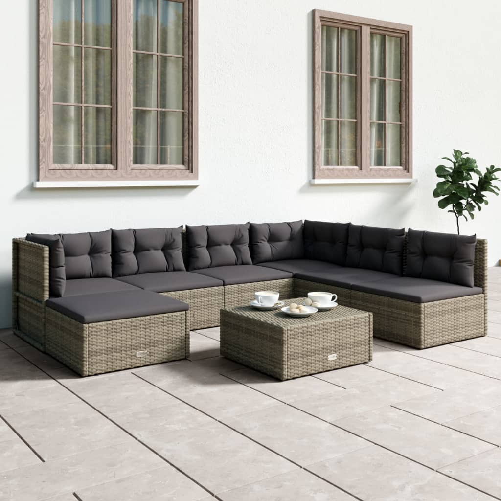 5-delige Loungeset met kussens poly rattan grijs