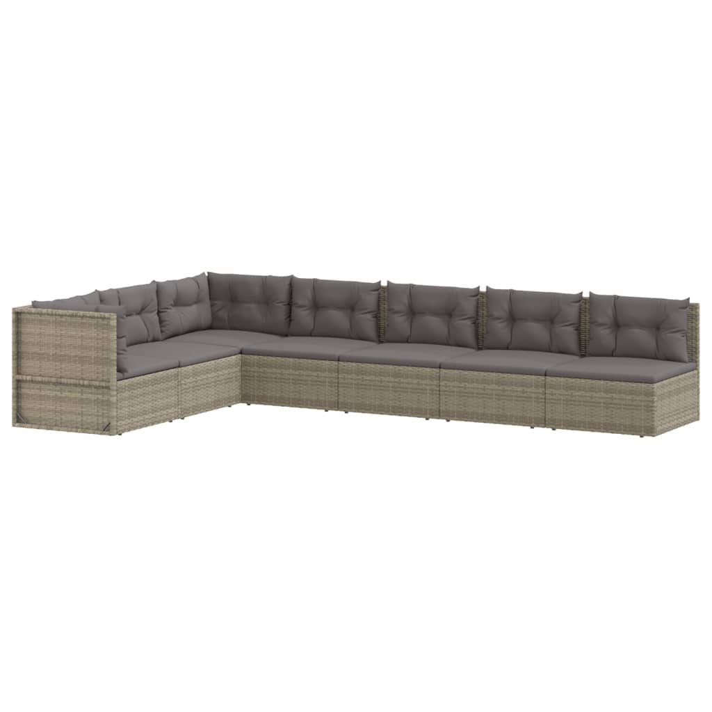 9-delige Loungeset met kussens poly rattan grijs