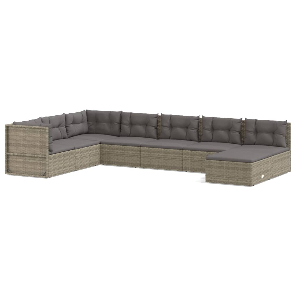 9-delige Loungeset met kussens poly rattan grijs