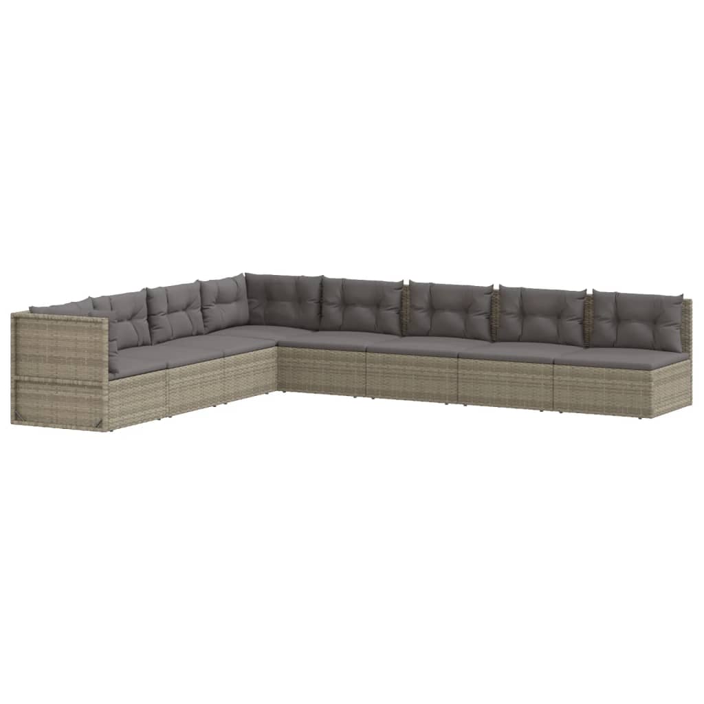 9-delige Loungeset met kussens poly rattan grijs