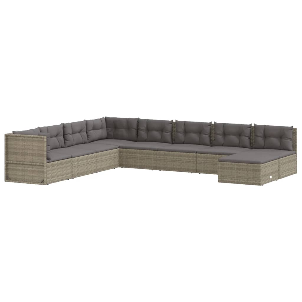 9-delige Loungeset met kussens poly rattan grijs