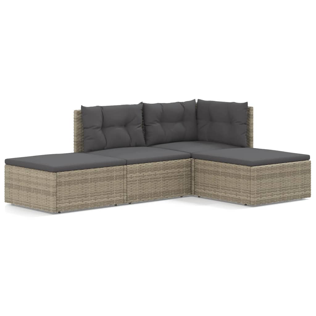 5-delige Loungeset met kussens poly rattan grijs