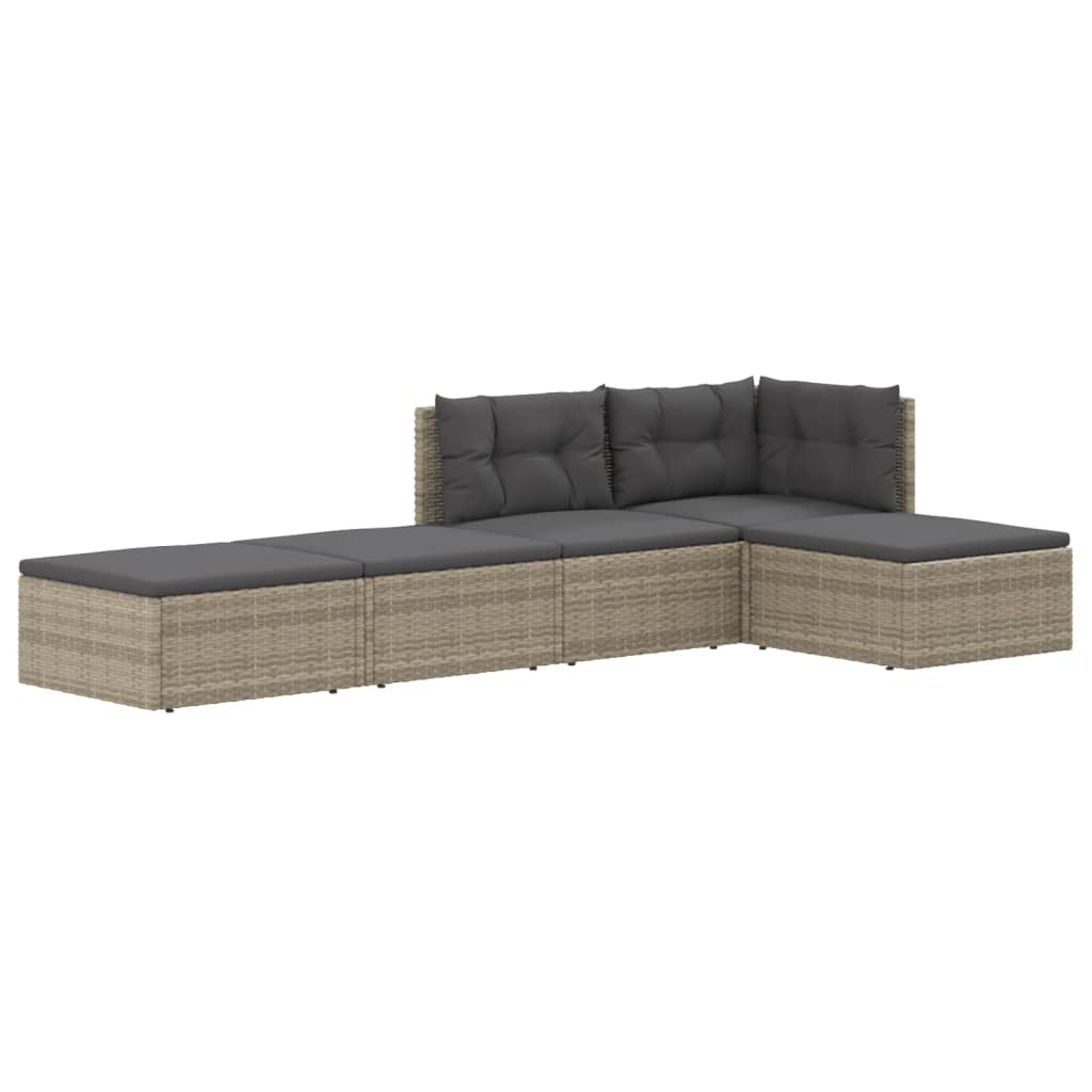 5-delige Loungeset met kussens poly rattan grijs