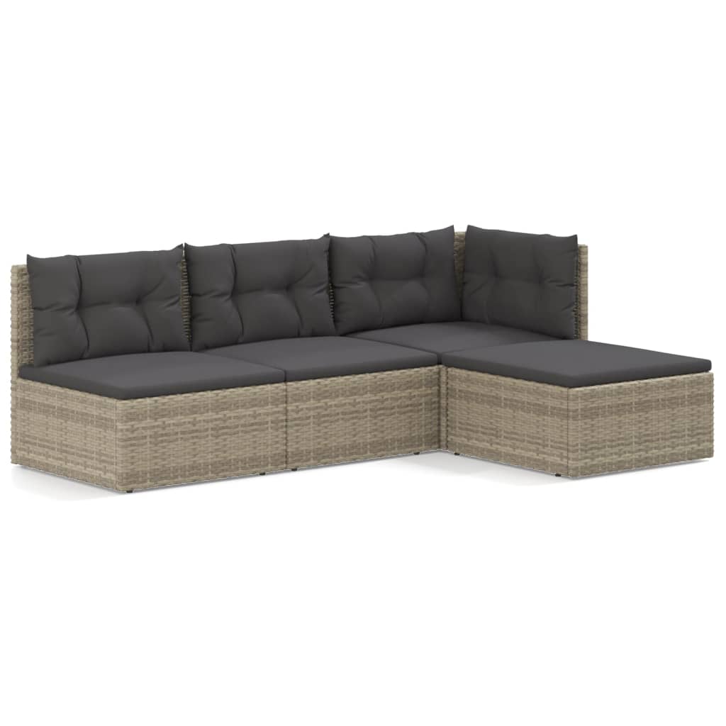 5-delige Loungeset met kussens poly rattan grijs