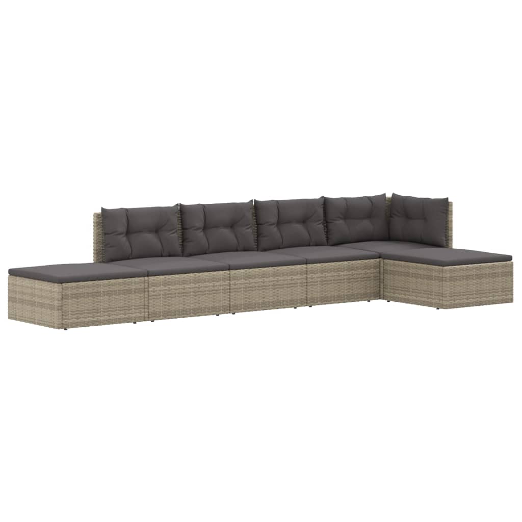 5-delige Loungeset met kussens poly rattan grijs