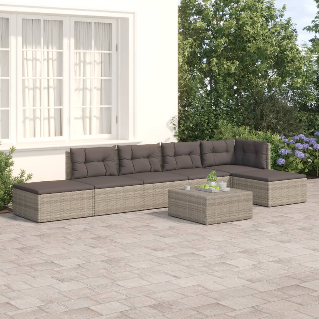 5-delige Loungeset met kussens poly rattan grijs