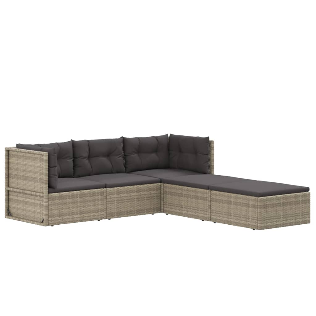 6-delige Loungeset met kussens poly rattan grijs