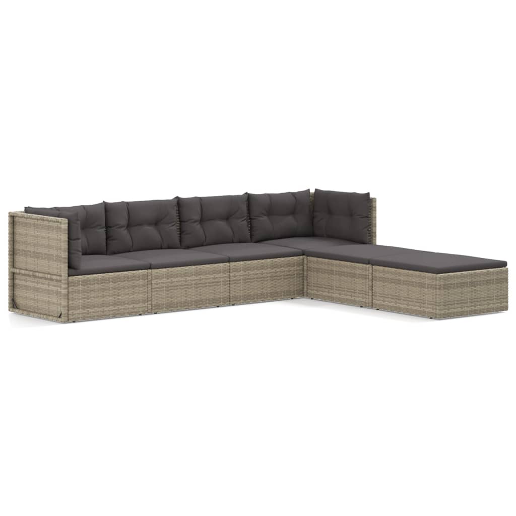 6-delige Loungeset met kussens poly rattan grijs