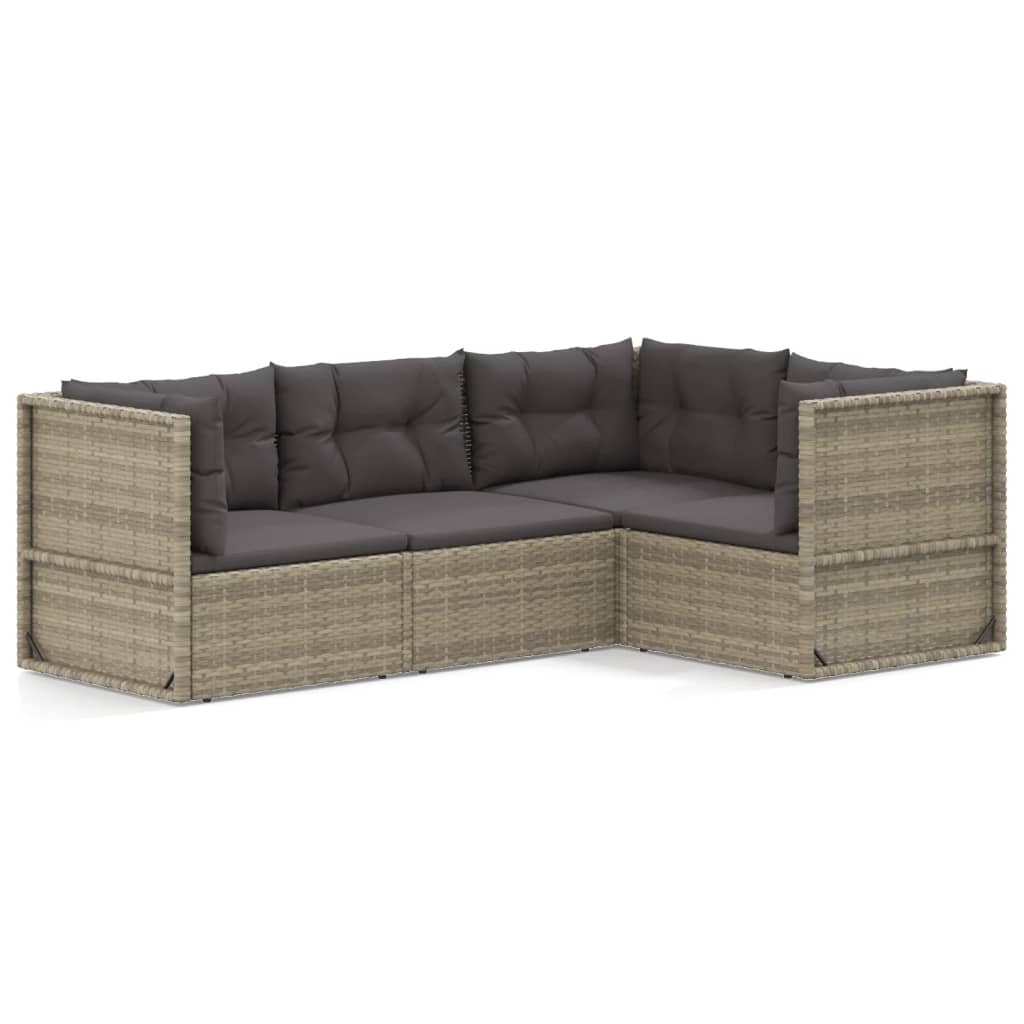 6-delige Loungeset met kussens poly rattan grijs