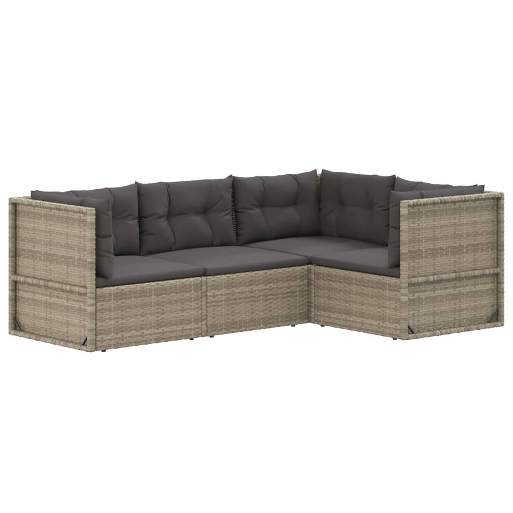 6-delige Loungeset met kussens poly rattan grijs