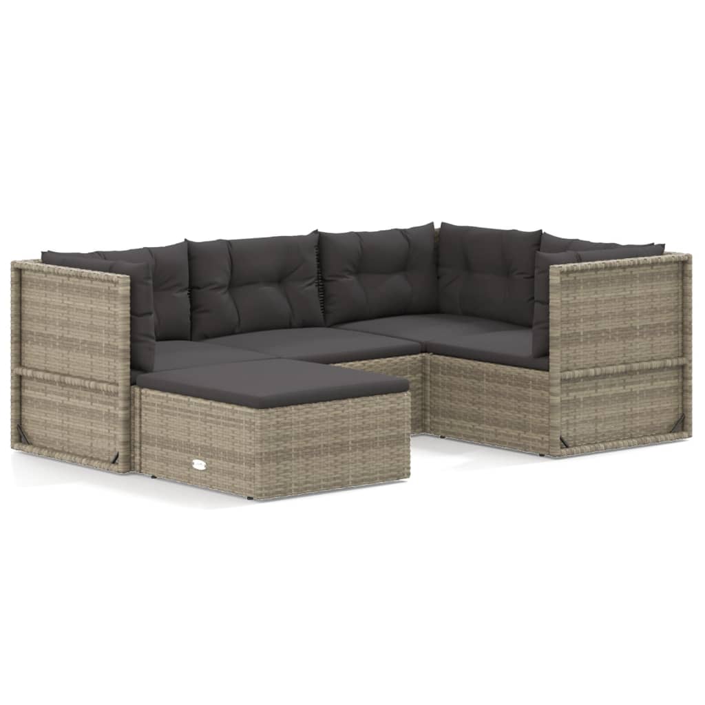 6-delige Loungeset met kussens poly rattan grijs