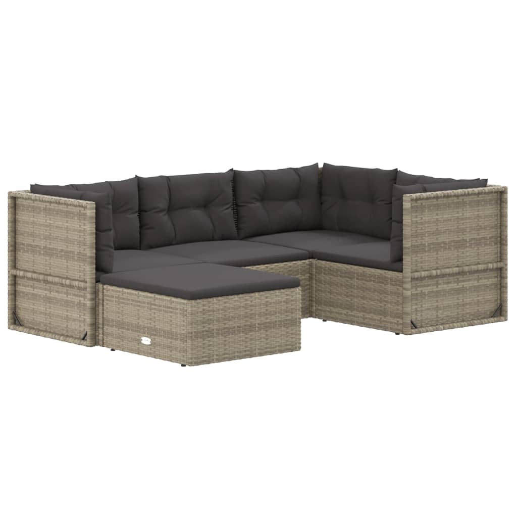 6-delige Loungeset met kussens poly rattan grijs