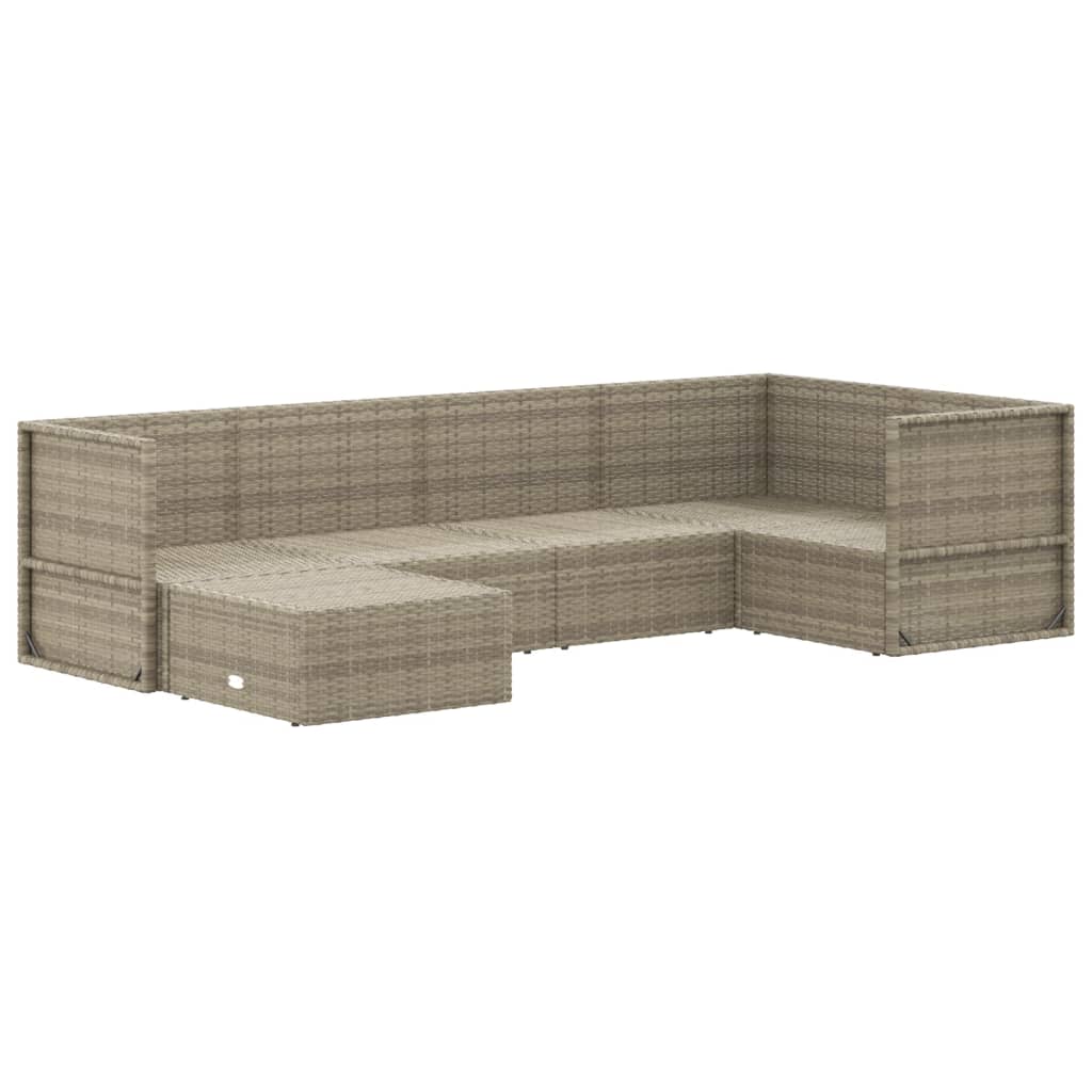 6-delige Loungeset met kussens poly rattan grijs