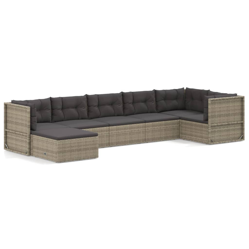 6-delige Loungeset met kussens poly rattan grijs