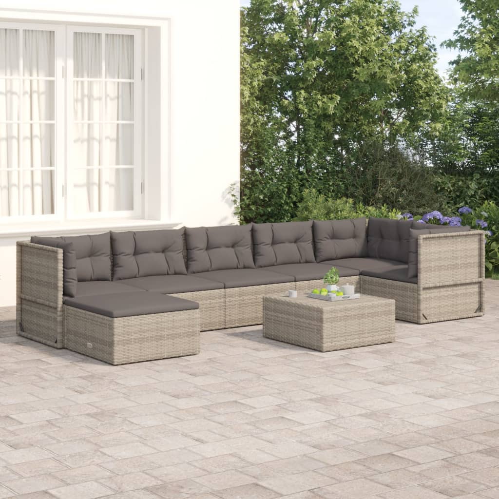 6-delige Loungeset met kussens poly rattan grijs