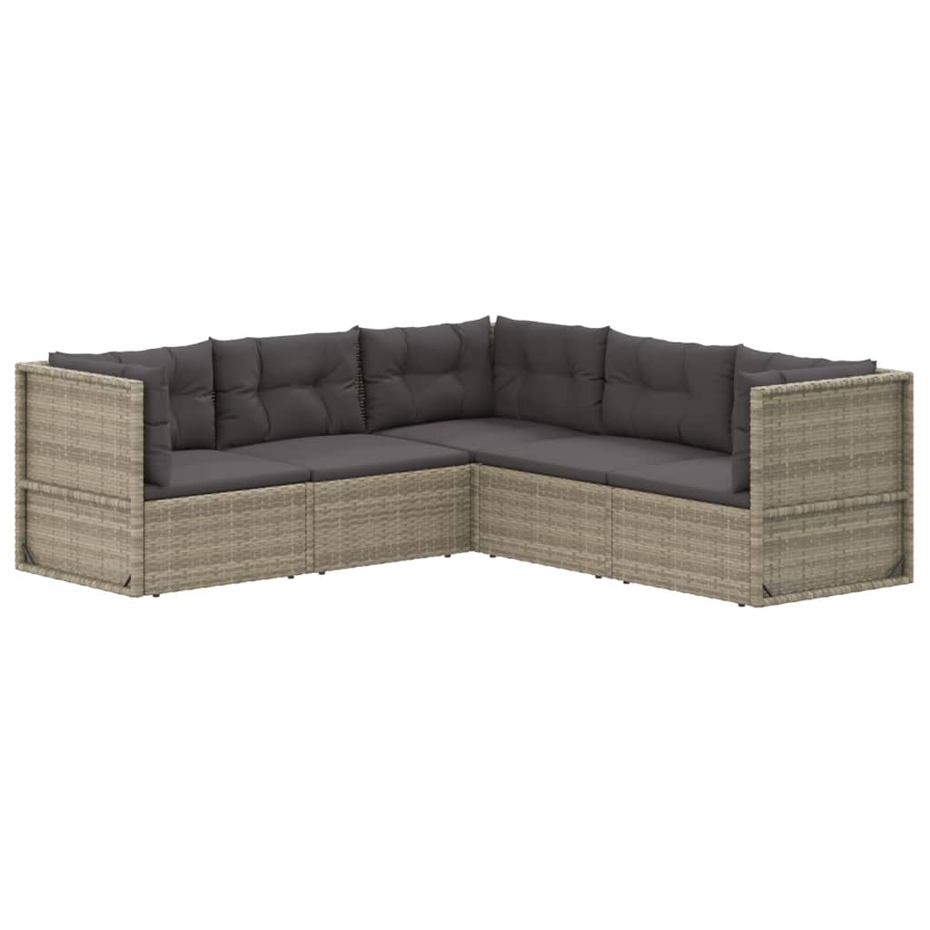 7-delige Loungeset met kussens poly rattan grijs