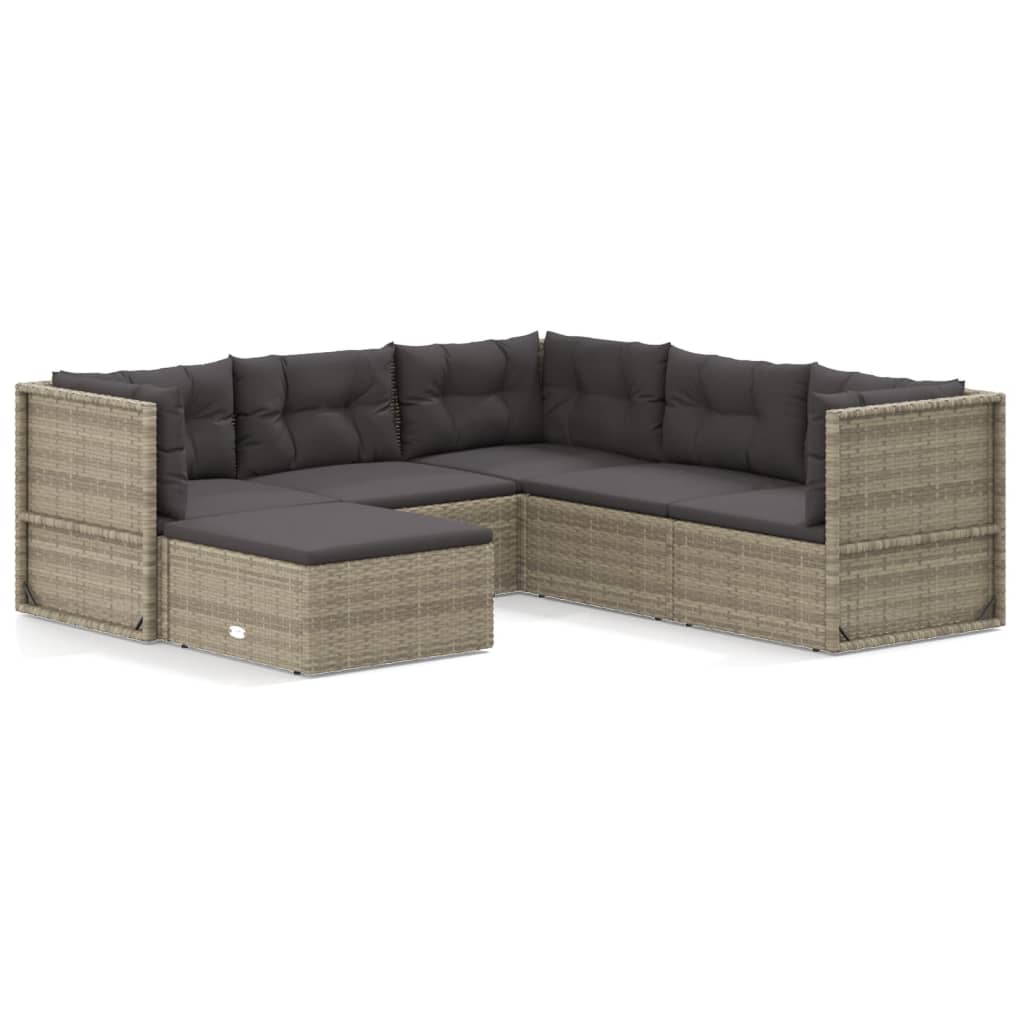 7-delige Loungeset met kussens poly rattan grijs