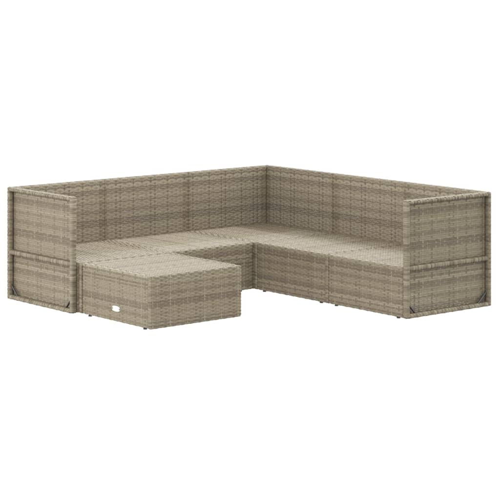 7-delige Loungeset met kussens poly rattan grijs