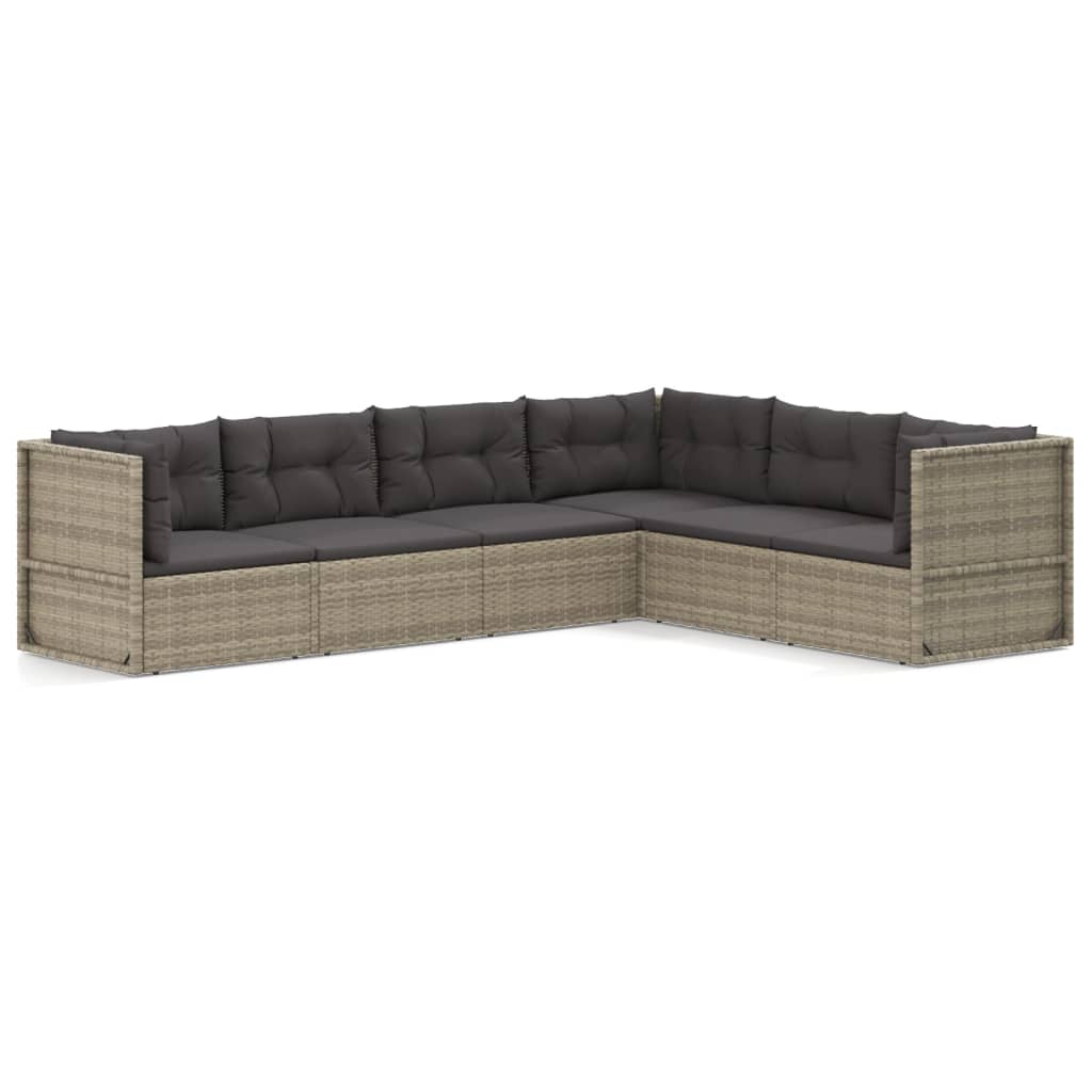 7-delige Loungeset met kussens poly rattan grijs