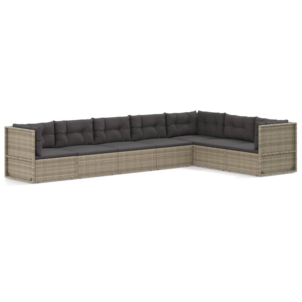 7-delige Loungeset met kussens poly rattan grijs