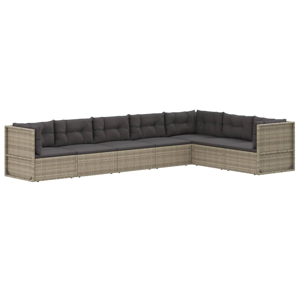 7-delige Loungeset met kussens poly rattan grijs