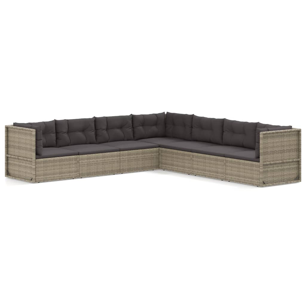 10-delige Loungeset met kussens poly rattan grijs