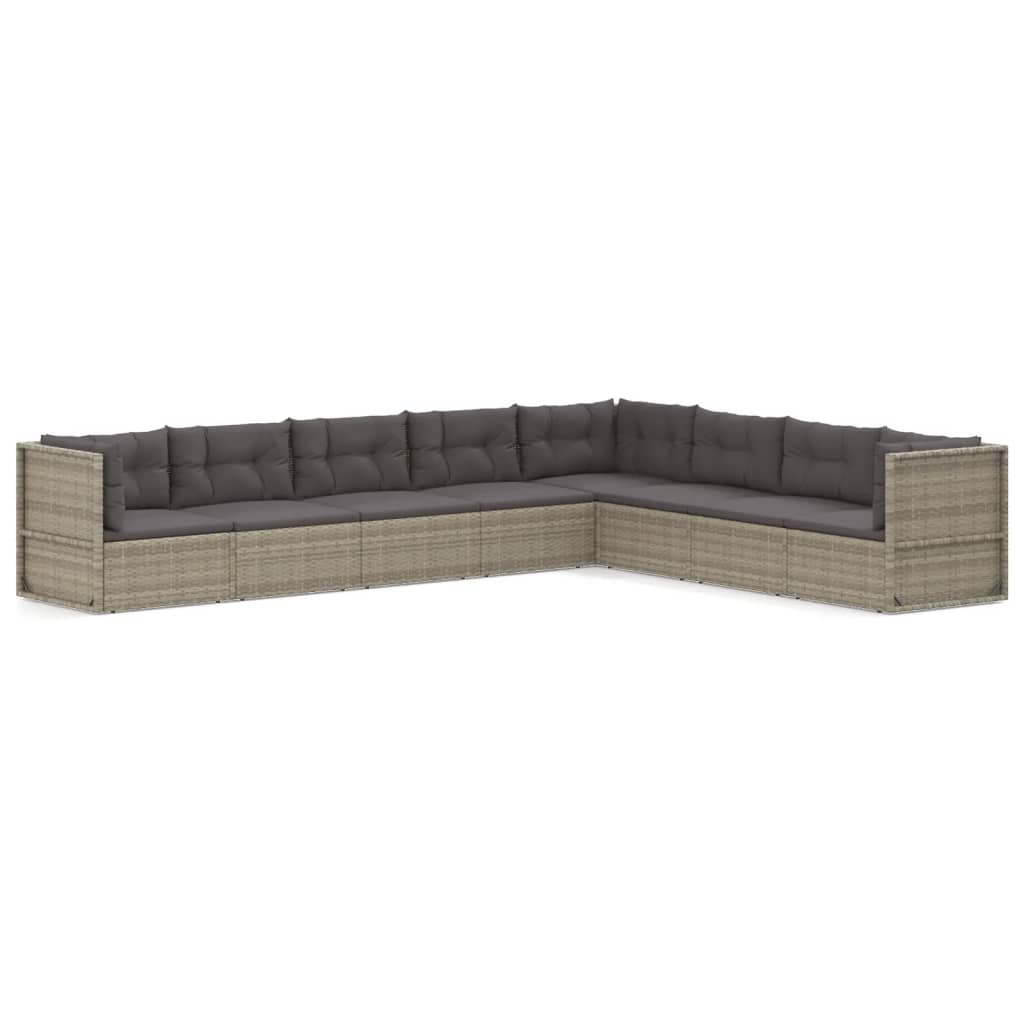 10-delige Loungeset met kussens poly rattan grijs