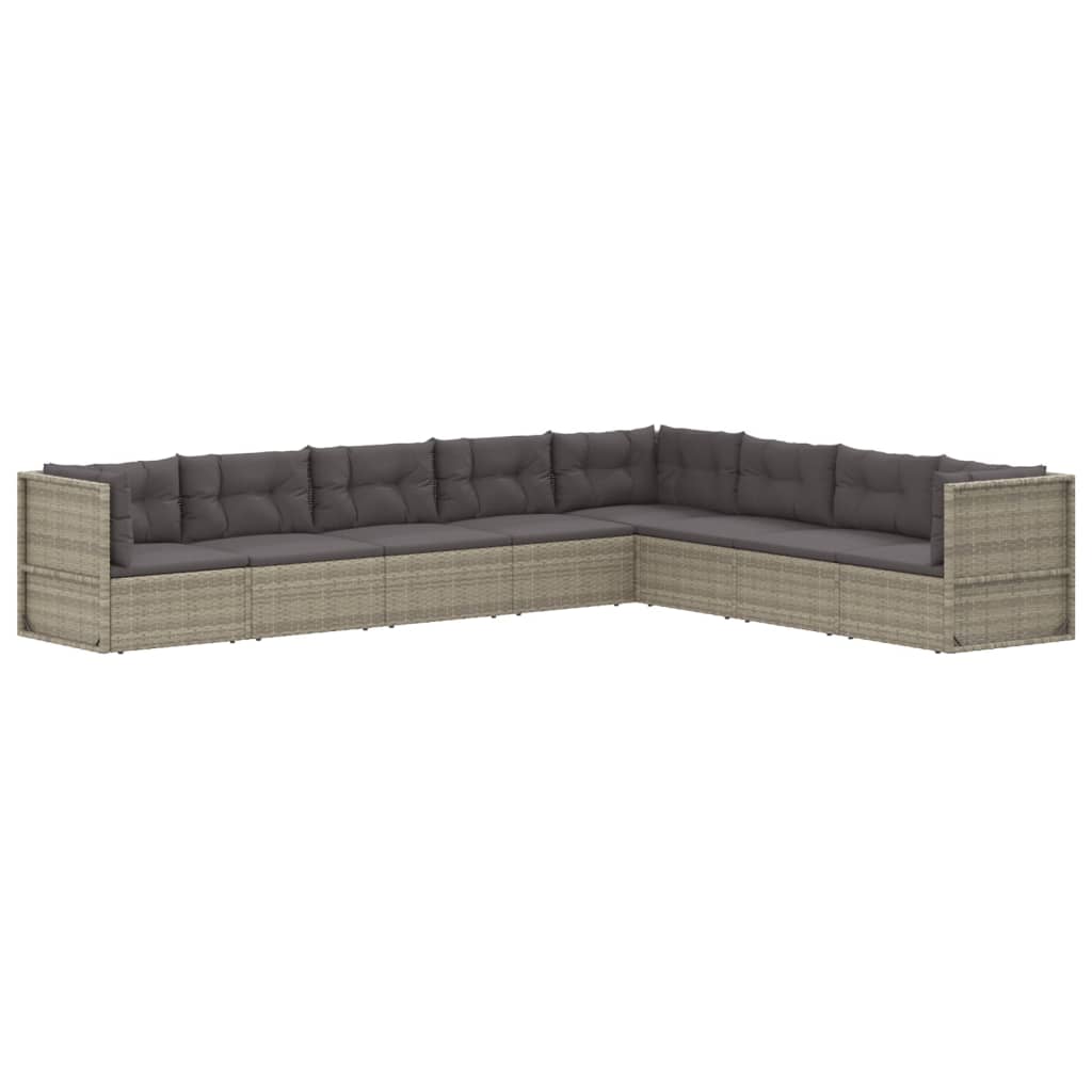 10-delige Loungeset met kussens poly rattan grijs