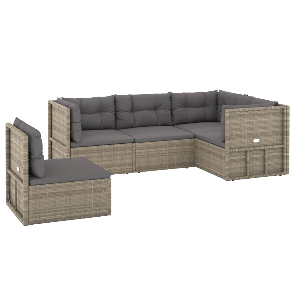 6-delige Loungeset met kussens poly rattan grijs