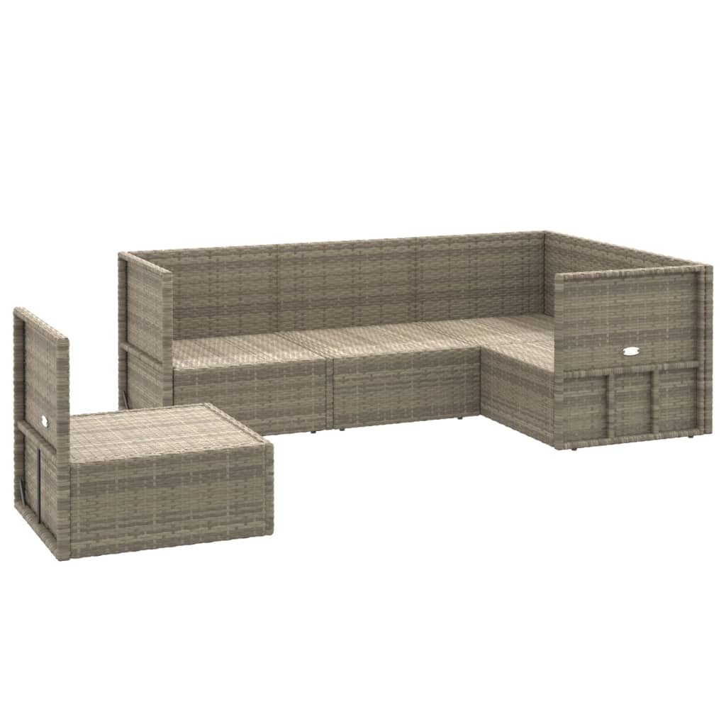 6-delige Loungeset met kussens poly rattan grijs