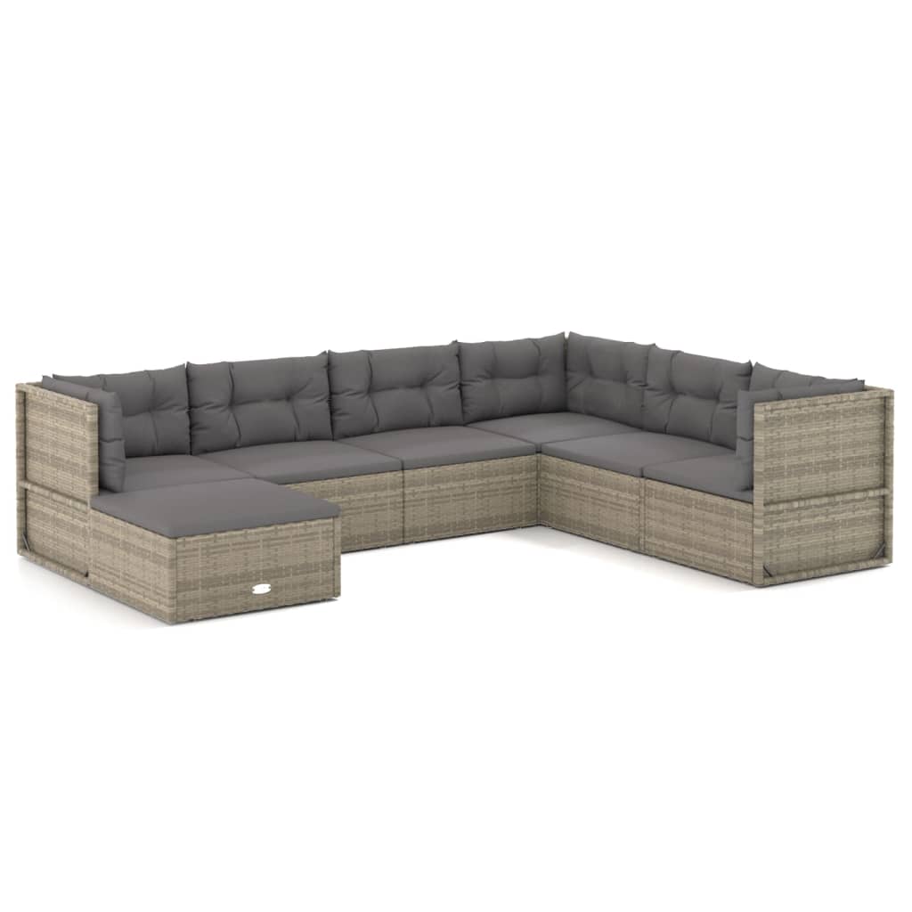 6-delige Loungeset met kussens poly rattan grijs