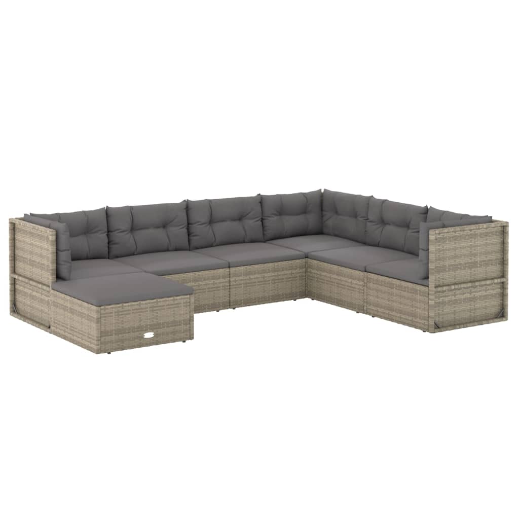 6-delige Loungeset met kussens poly rattan grijs