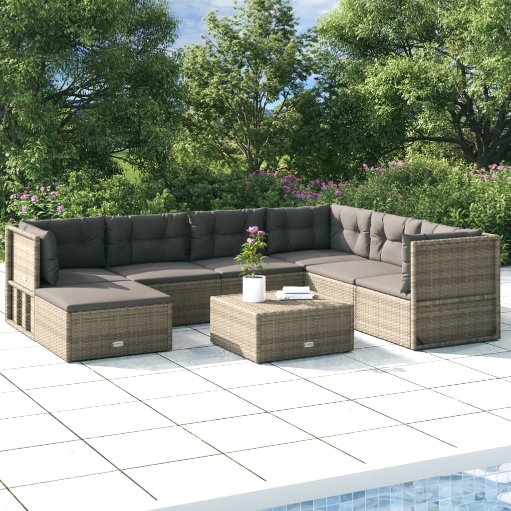 6-delige Loungeset met kussens poly rattan grijs