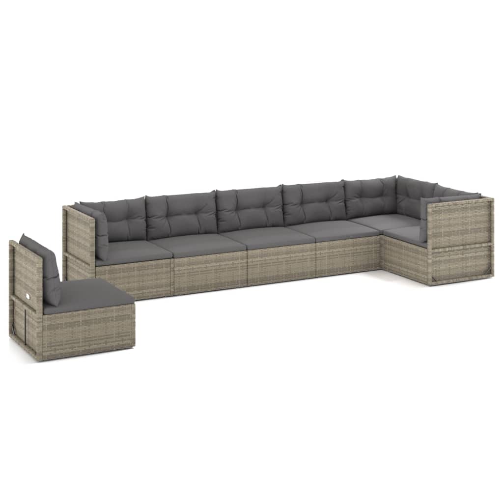 6-delige Loungeset met kussens poly rattan grijs