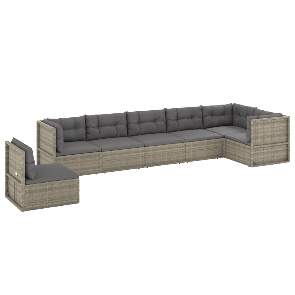 6-delige Loungeset met kussens poly rattan grijs