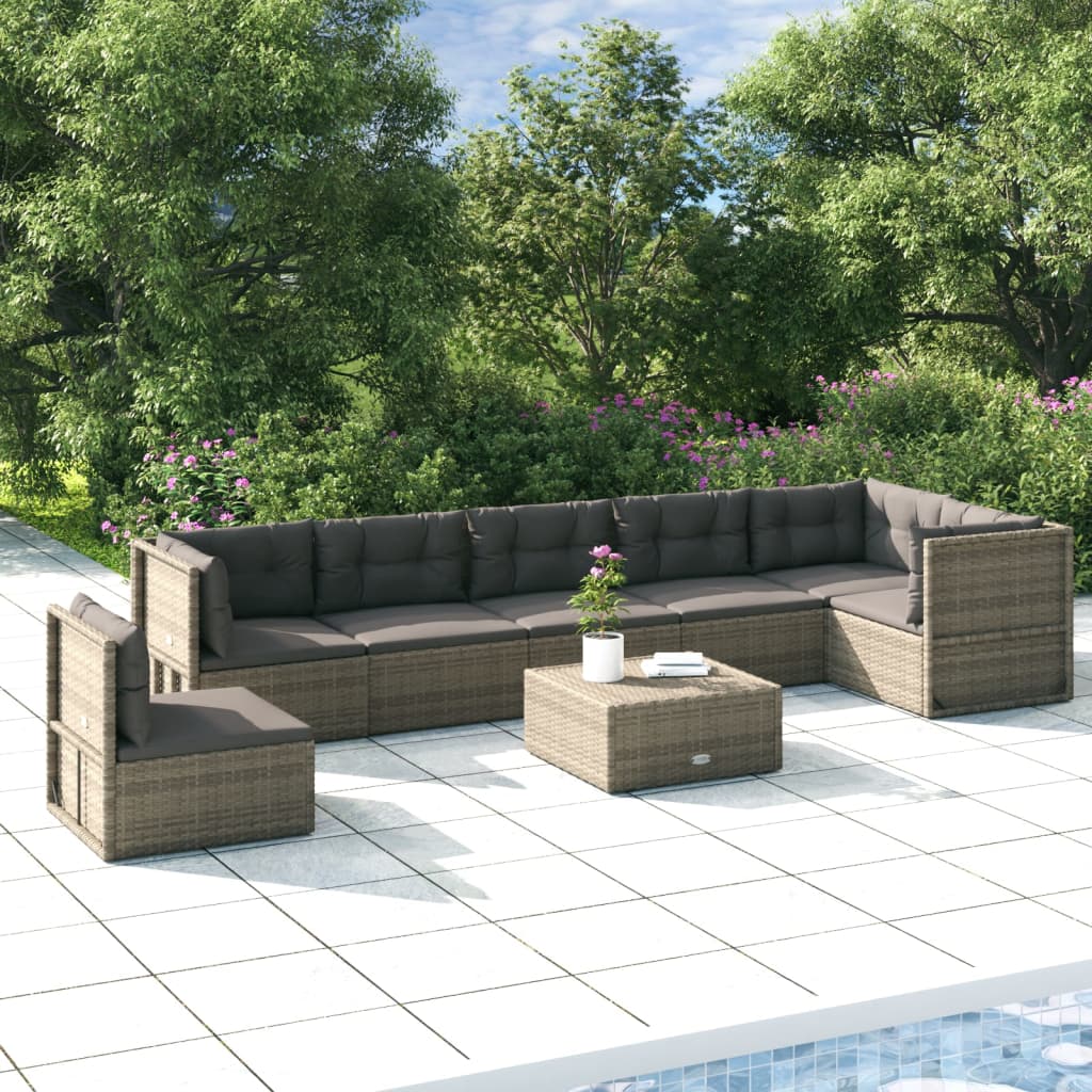 6-delige Loungeset met kussens poly rattan grijs