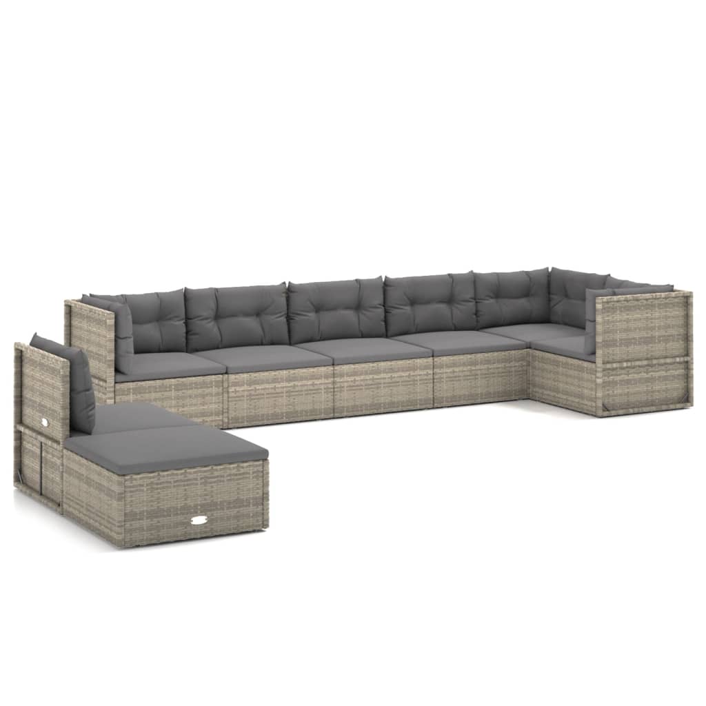 6-delige Loungeset met kussens poly rattan grijs